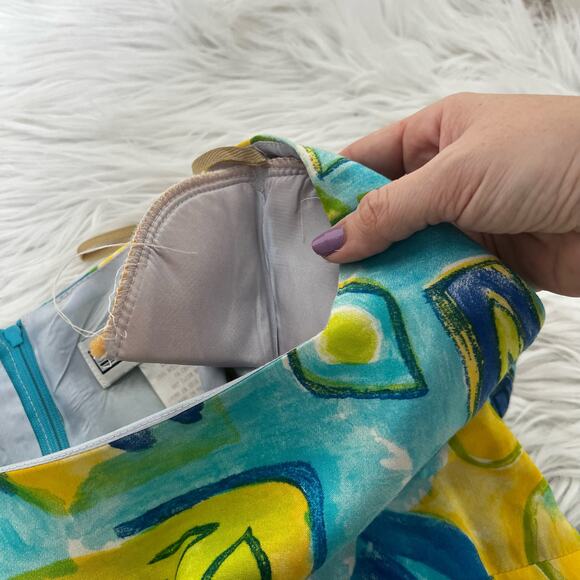 Vintage 90s Jessica Howard Yellow and Blue Abstract Mini Dress - Picture 4 of 12